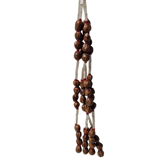 Boho Wooden Beaded Tassel Necklace Red Accent Beads Natural Fashion Jewelry - Picture 2 of 5